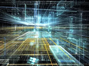 Modern Technology Background Stampe: Modern technology background with light effects - abstract computer-generated image