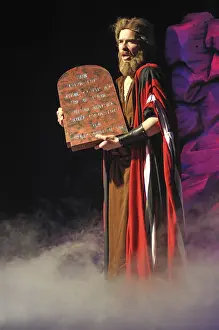 Moses Ten Commandments Stampe: Moses with the Ten Commandments in a Biblical stage performance