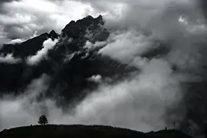 Overcast Sky Scenery Stampe: Mountain ridge with dramatic clouds