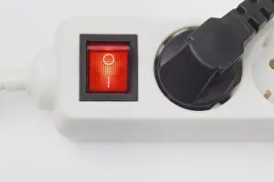 Power Supply Socket Stampe: Multiple outlet socket, on/off switch glowing red