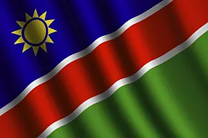Flag Blowing In Wind Stampe: The Namibia flag flying in the wind