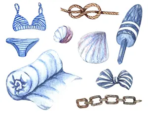 Bivalve Animal Images Stampe: Nautical set of different elements