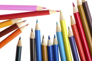Isolated Writing Utensils Stampe: Object on white - Colored crayon close up