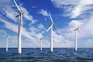 Green Energy Alternative Stampe: Offshore wind farm, computer generated composite