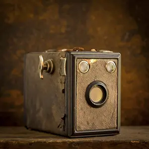 Studio Photography Setup Stampe: Old camera on brown background