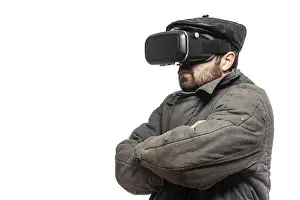 Virtual Reality Headset Stampe: Old fashioned man develops virtual reality headset