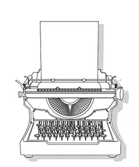 Plain Colored Background Graphic Stampe: Outlined typewriter vector design