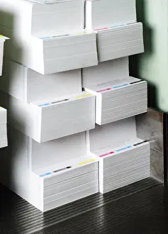 Deserted Print Shop Stampe: Paper stack prepared for side trimming