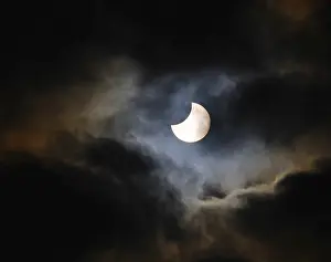Solar Eclipse Germany Stampe: Partial solar eclipse, thin cloud cover