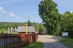 Urban Environment Eastern Europe Stampe: Paved path with trees and view of the lock