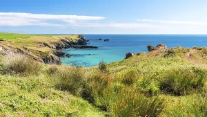 Rocky Coastline UK Stampe: Pentreath Beach and Cliffs, Cornwall