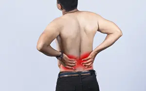 Back Problems Stampe: Person with back problems on isolated background