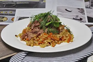 Arabic Cuisine Stampe: Pilaf with beef