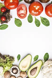 Assorted Vegetables Stampe: Piles assorted vegetables herbs