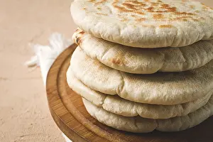 Pita Bread Stampe: Pita bread, stack, on the table, no people