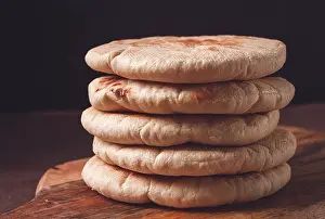 Bakery Products On Table Stampe: Pita bread, stack, on the table, no people