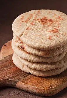 Pita Bread Stack Stampe: Pita bread, stack, on the table, no people