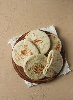 Pita Bread Stack Stampe: Pita bread, stack, on the table, no people