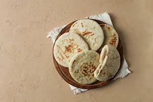 Meal Preparation Ingredients Stampe: Pita bread, stack, on the table, no people
