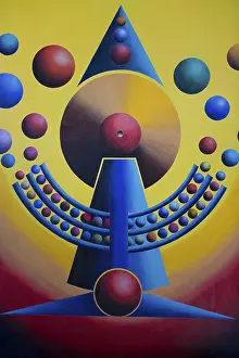Gerhard Kraus Painting Stampe: Planet clock throwing planets into their orbits
