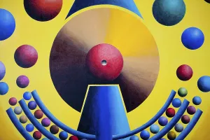 Gerhard Kraus Painting Stampe: Planet clock throwing planets into their orbits