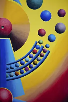 German Painter Artwork Stampe: Planet clock throwing planets into their orbits