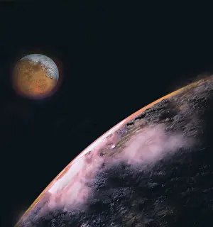 Natural Scientific Images Stampe: Two planets in space with a dark