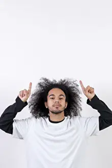 White Background Isolated Image Stampe: Pointing above a copy paste space