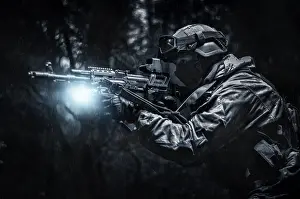 Military Operations Concept Stampe: Portrait of a commando in the forest
