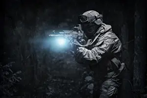 Military Operations Concept Stampe: Portrait of a commando in the forest