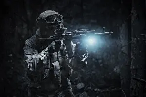 Military Operations Concept Stampe: Portrait of a commando in the forest