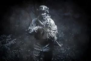Military Operations Concept Stampe: Portrait of a commando in the forest