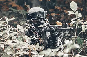 Military Operations Concept Stampe: Portrait of a commando in the forest