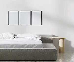 Modern Architecture Rendering Stampe: Poster frames mock up in bedroom interior