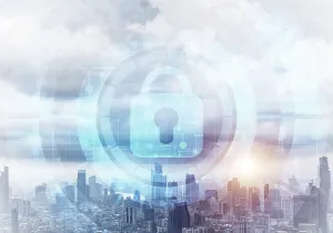 Modern Cityscape Architecture Stampe: Cryptography and encryption algorithm concept
