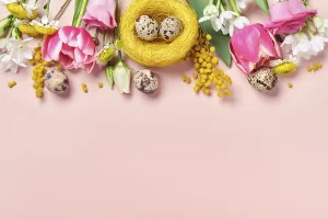 Spring Flowers Background Stampe: Easter creative composition. Spring flowers