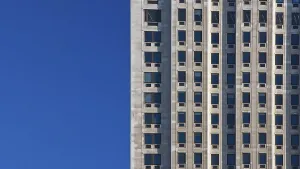 Clear Sky Background Image Stampe: Regular pattern made of rectangular windows on block of flats / offices building