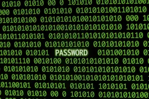 Secure Data Protection Stampe: Front view password with binary code