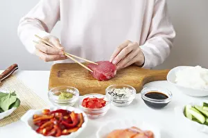 Sushi Preparation Stampe: The process of preparing sushi