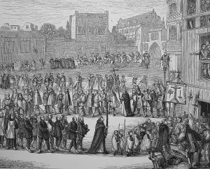 Christianity Faith Representation Stampe: Procession of a auto-da-fe, inquisition