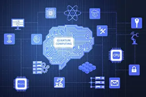 Quantum Computing Concept Stampe: Quantum computing as modern technology concept