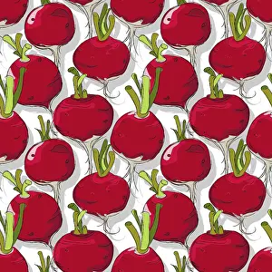 Vegetable Decoration Stampe: Radishes repeating pattern, editable vector template