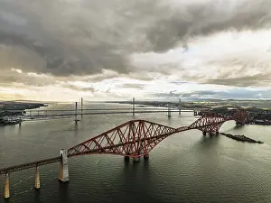 Forth Bridge Drone View Stampe: Rain clouds over Forth Bridge from a drone