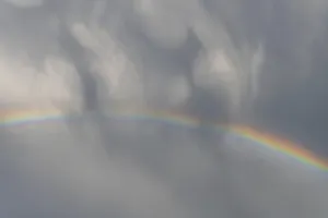 Cloudy Sky With Rainbow Stampe: Rainbow appears in rain clouds in spring