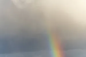Colorful European Landscapes Stampe: Rainbow appears in rain clouds in spring