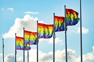 LGBTQ Rights Stampe: Five rainbow flags in a row