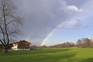 Alpine Foothills Scene Stampe: Rainbow in springtime in upper Bavaria