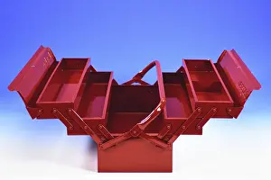 German Studio Photography Stampe: A red toolbox with tools, empty