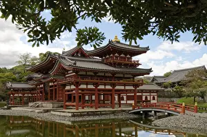 Buddhist Temple Japan Stampe: Reflection, bridge, Phoenix Hall