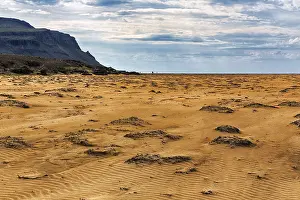 Icelandic Mountain Scenery Stampe: Remote sandy beach, wind-created structures